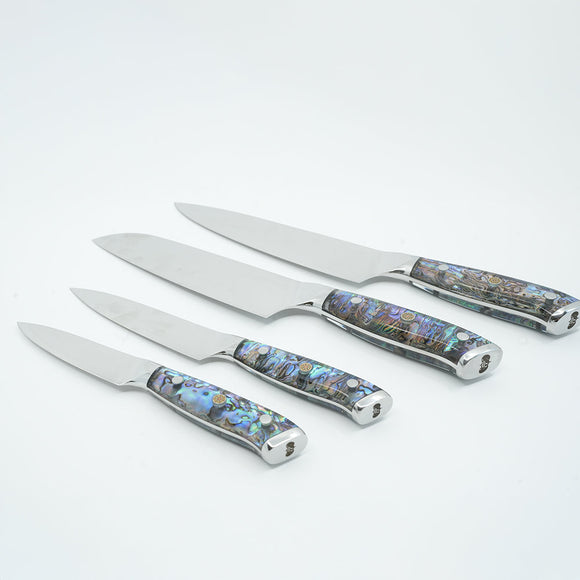 Toadfish Abalone Chef Knives Set 4pc - Chef, Santoku, Utility, Pairing