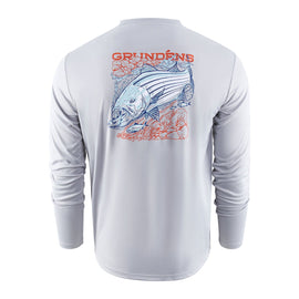 Grundens Striped Bass LS Tech T-Shirt - Steel Grey