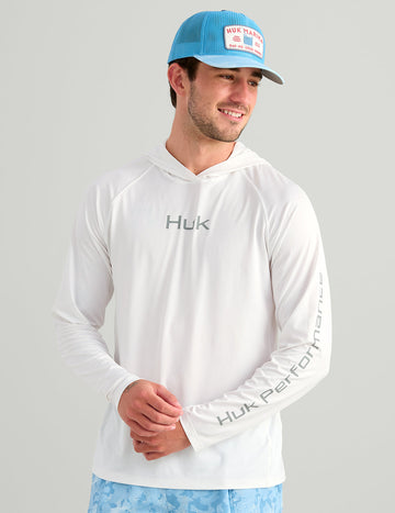 Buy white Huk Airweight Long Sleeve Performance Hoodie
