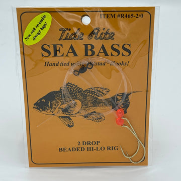 TideRite R465 2-Drop Hi-Lo Sea Bass Rig w/Gold Baitholder Hooks & Red Beads 1/0 Hooks - 0