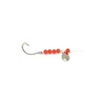 Sea Striker Snelled Wide Gap Hook Nickel Spinner, Red Beads  w/12" Leader S503R - 0