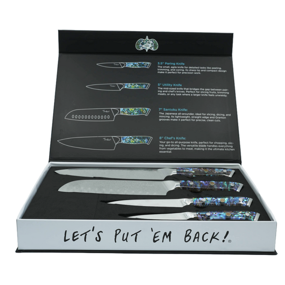 Toadfish Abalone Chef Knives Set 4pc - Chef, Santoku, Utility, Pairing