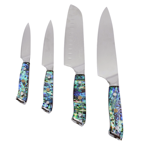 Toadfish Abalone Chef Knives Set 4pc - Chef, Santoku, Utility, Pairing