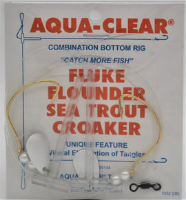 Aqua-Clear FW-1P2S Hi/Lo Fluke/Weakfish 2/0 Gold Wide Gap w/Pearls and 2 Spinners Rig