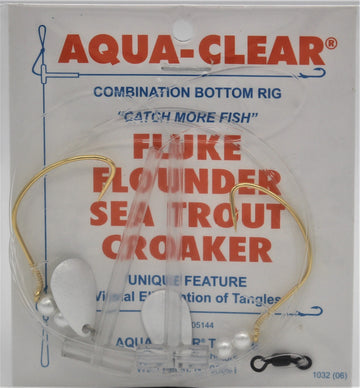 Aqua-Clear FW-1P2S Hi/Lo Fluke/Weakfish 2/0 Gold Wide Gap w/Pearls and 2 Spinners Rig