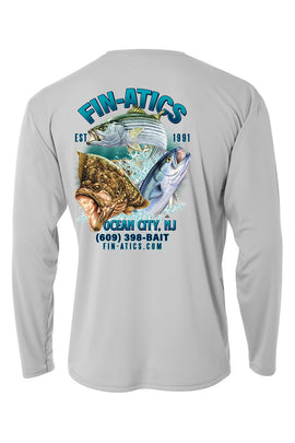 Fin-atics NJ Fish Collage Mens LS Performance T-Shirt - Silver