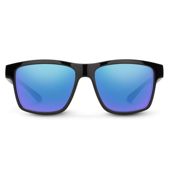 Suncloud A-Team - Black Frame Polarized Sunglasses Blue Mirror Lens