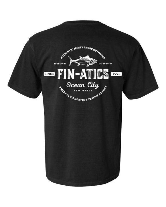 Fin-atics Lat/Lon w/Tuna Garment Dyed Black Short Sleeve T-Shirt
