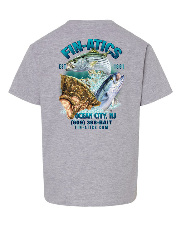 Fin-atics NJ Fish Collage Youth T-Shirt - Sport Grey