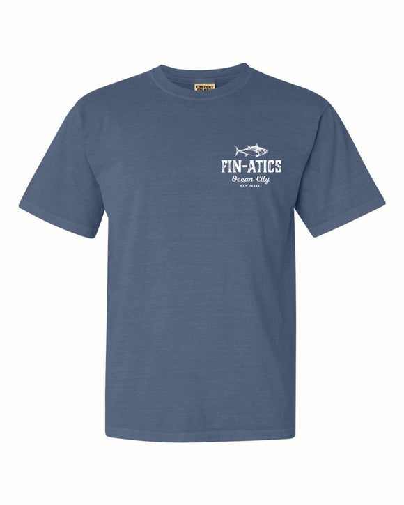 Fin-atics Lat/Lon w/Tuna Garment Dyed Blue Jean Short Sleeve T-Shirt