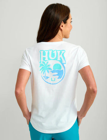 Huk Womens V-Neck Sunset Graphic T-Shirt - White