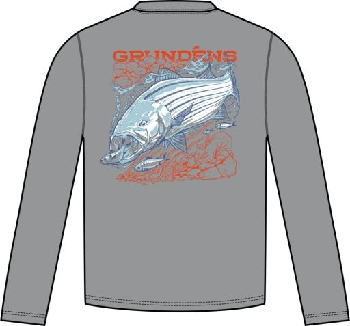 Grundens Striped Bass LS Tech T-Shirt - Steel Grey