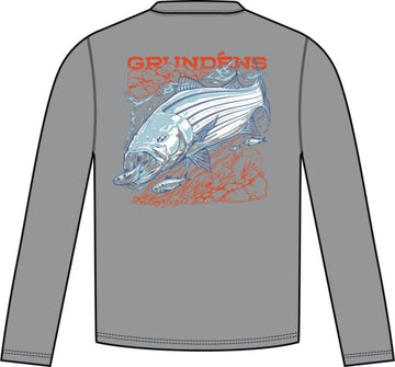 Grundens Striped Bass LS Tech T-Shirt - Steel Grey