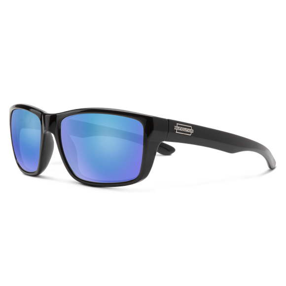 Suncloud Mayor - Black Frame Polarized Sunglasses Blue Mirror Lens