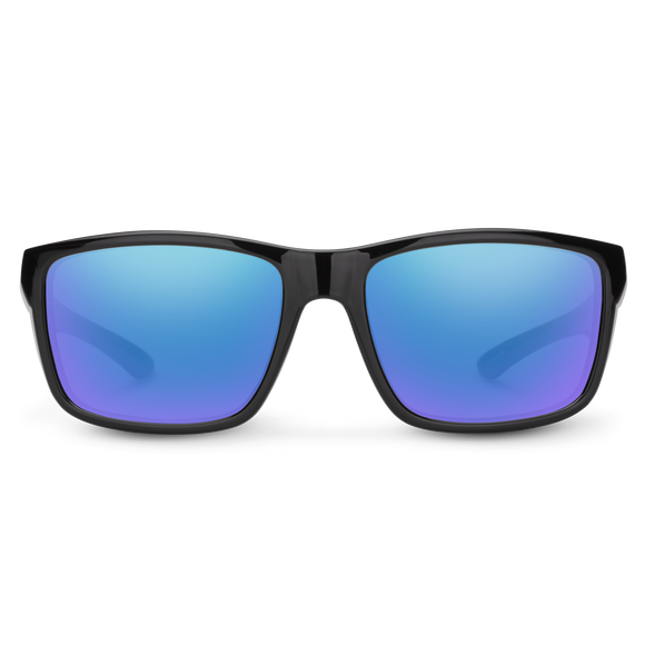 Suncloud Mayor - Black Frame Polarized Sunglasses Blue Mirror Lens