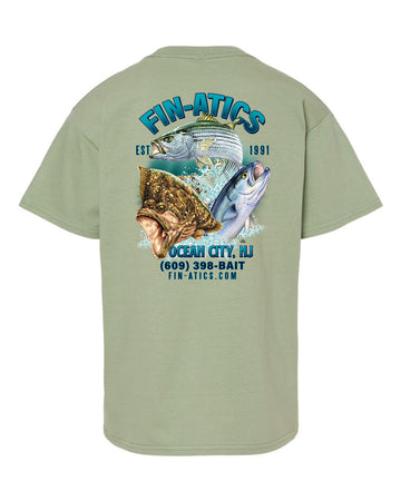 Fin-atics NJ Fish Collage Youth T-Shirt - Sage