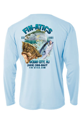 Fin-atics NJ Fish Collage Mens LS Performance T-Shirt - Pastel Blue