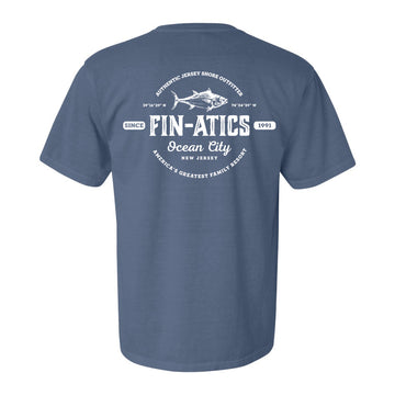 Fin-atics Lat/Lon w/Tuna Garment Dyed Blue Jean Short Sleeve T-Shirt