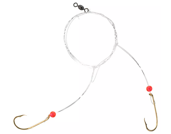 TideRite R465 2-Drop Hi-Lo Sea Bass Rig w/Gold Baitholder Hooks & Red Beads 1/0 Hooks