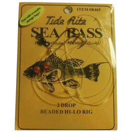 TideRite R465 2-Drop Hi-Lo Sea Bass Rig w/Gold Baitholder Hooks & Red Beads 1/0 Hooks - 0
