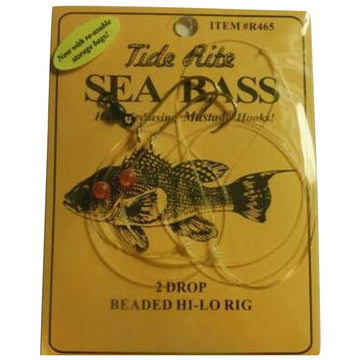 TideRite R465 2-Drop Hi-Lo Sea Bass Rig w/Gold Baitholder Hooks & Red Beads 1/0 Hooks - 0