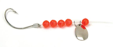Sea Striker Snelled Wide Gap Hook Nickel Spinner, Red Beads  w/12" Leader S503R