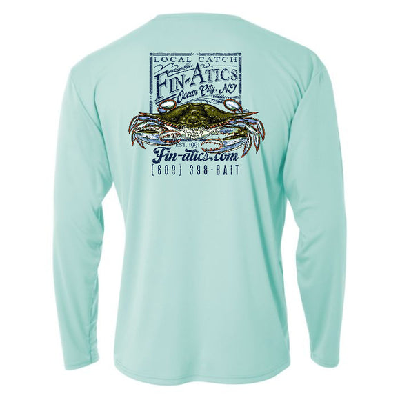 Fin-atics Crab Catch Mens LS Performance T-Shirt - Pastel Mint