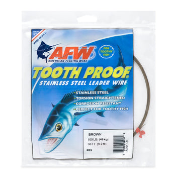 AFW Tooth Proof Stainless Steel Single Strand Leader Wire 30ft Coil - Camo Brown - 0