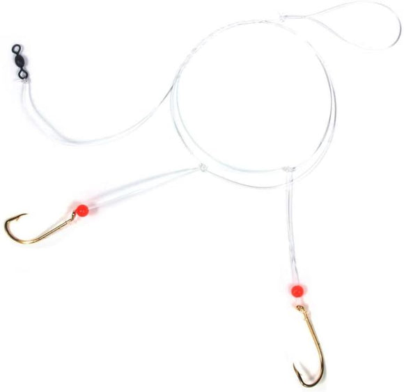 TideRite R465 2-Drop Hi-Lo Sea Bass Rig w/Gold Baitholder Hooks & Red Beads 1/0 Hooks