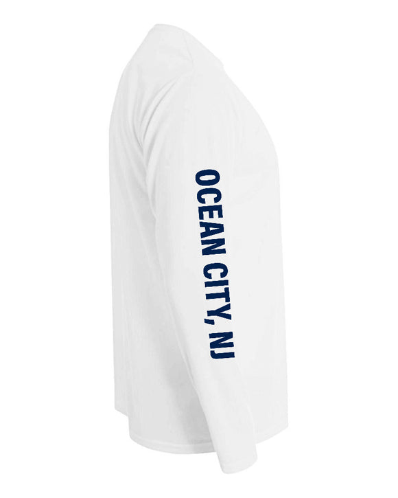 Fin-atics Crab Catch Mens LS Performance T-Shirt - White