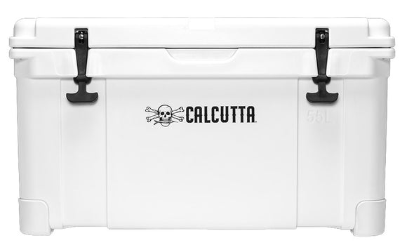 Calcutta Renegade Cooler 55 Liter White w/Removeable Tray & LED Drain Plug, EZ-Lift Rope Handle