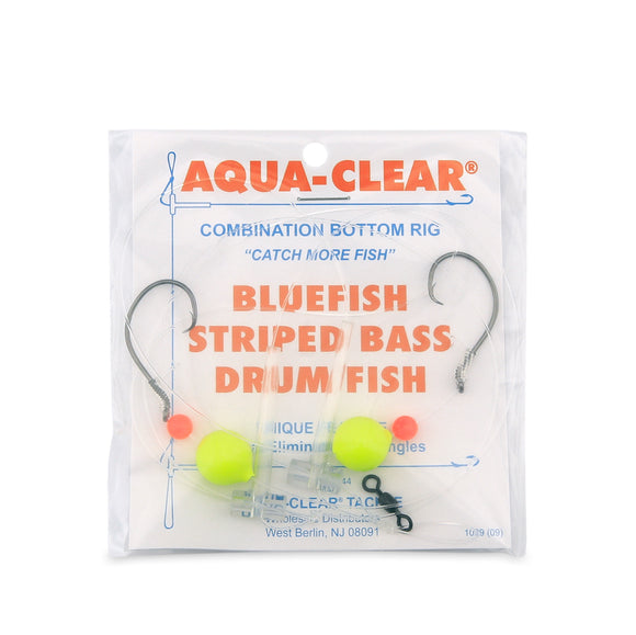 Aqua-Clear Hi-Lo Bluefish Rig w/Floats, Bluefish/Striped Bass/Rockfish/Drum, 3/0 Mustad Blk Nckl Circle Hook, AFW Swivel, 60 lb Mono, T-Standoff
