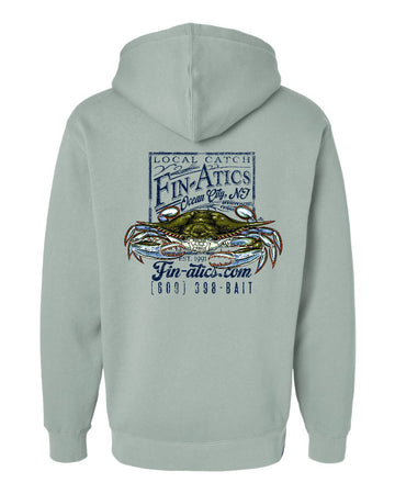 Fin-atics Crab Catch Mens Hoodie - Dusty Sage